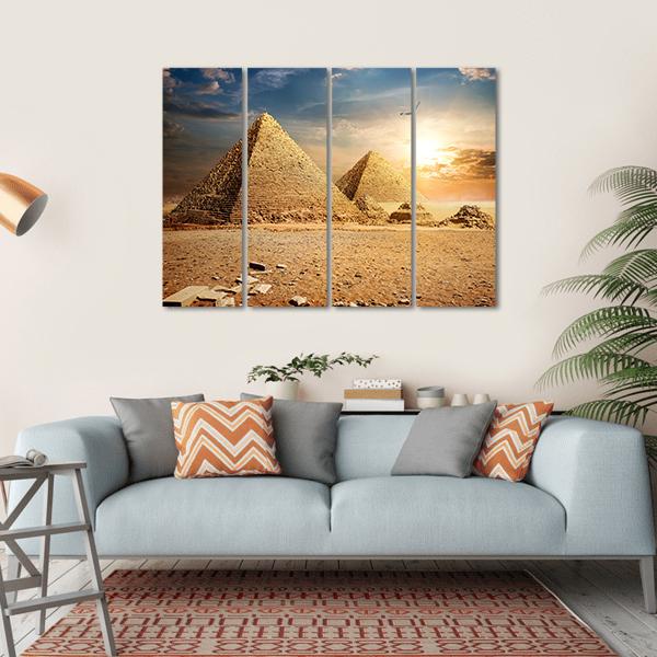 Pyramids At The Sunset Canvas Wall Art-4 Horizontal-Gallery Wrap-34" x 24"-Tiaracle