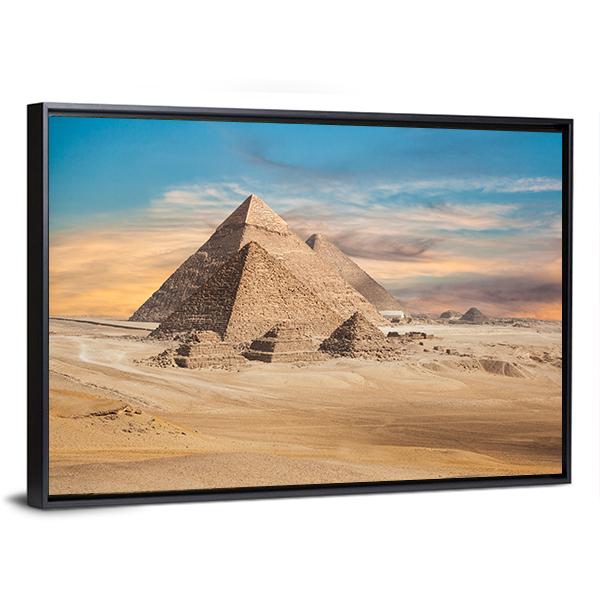 Pyramids In Cairo Canvas Wall Art-3 Horizontal-Gallery Wrap-25" x 16"-Tiaracle