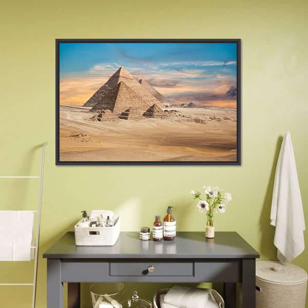 Pyramids In Cairo Canvas Wall Art-1 Piece-Floating Frame-24" x 16"-Tiaracle