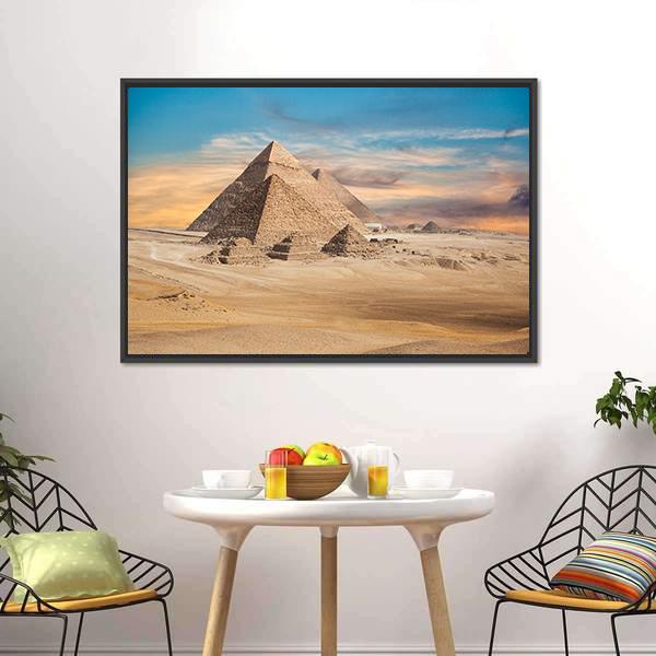 Pyramids In Cairo Canvas Wall Art-3 Horizontal-Gallery Wrap-25" x 16"-Tiaracle