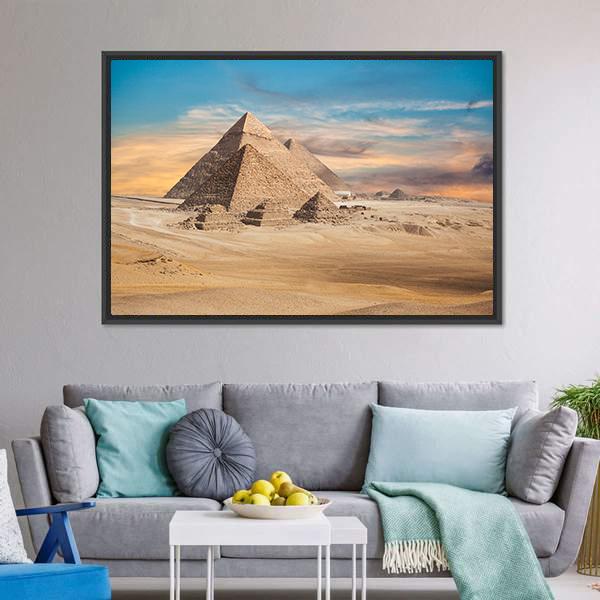 Pyramids In Cairo Canvas Wall Art-3 Horizontal-Gallery Wrap-25" x 16"-Tiaracle