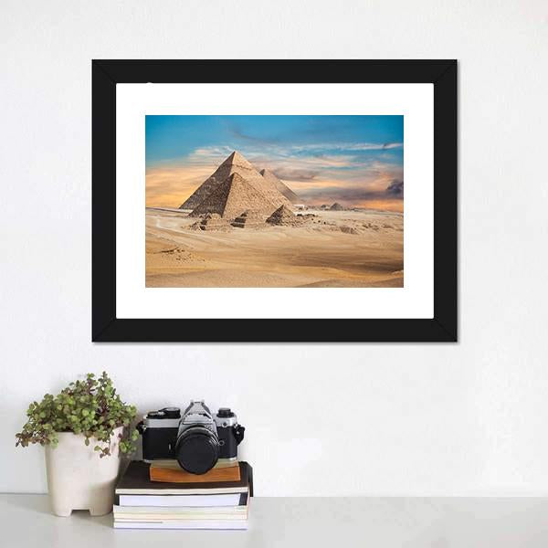 Pyramids In Cairo Canvas Wall Art-1 Piece-Framed Print-20" x 16"-Tiaracle