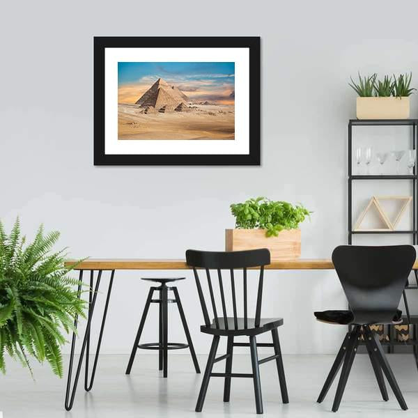 Pyramids In Cairo Canvas Wall Art-3 Horizontal-Gallery Wrap-25" x 16"-Tiaracle