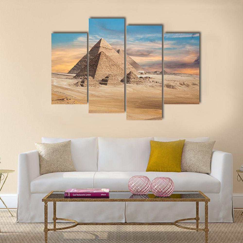 Pyramids In Cairo Canvas Wall Art-4 Pop-Gallery Wrap-50" x 32"-Tiaracle