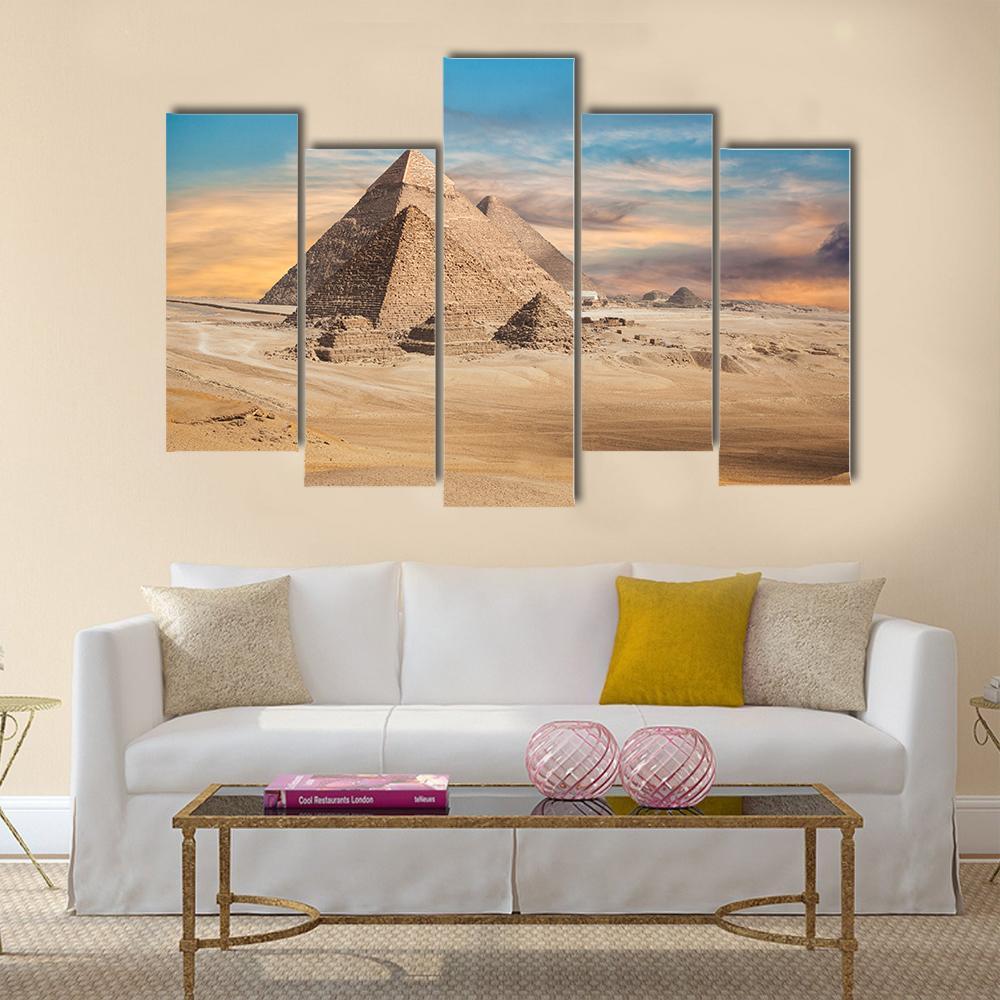 Pyramids In Cairo Canvas Wall Art-5 Pop-Gallery Wrap-47" x 32"-Tiaracle