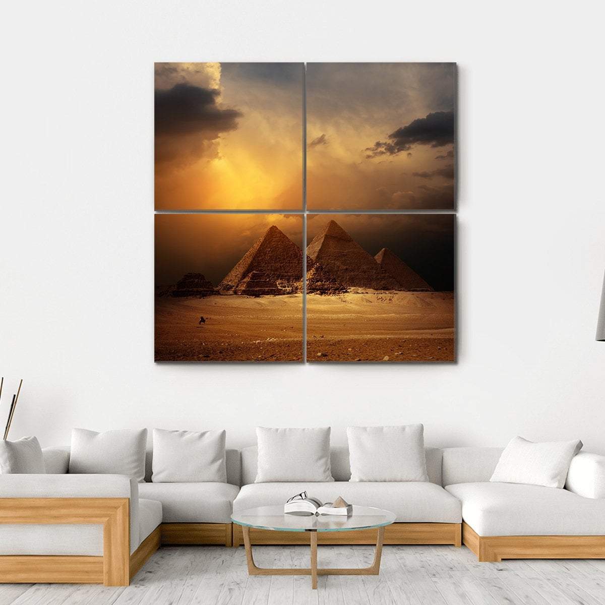 Pyramids In Giza Valley Under Dark Clouds Canvas Wall Art-4 Square-Gallery Wrap-17" x 17"-Tiaracle