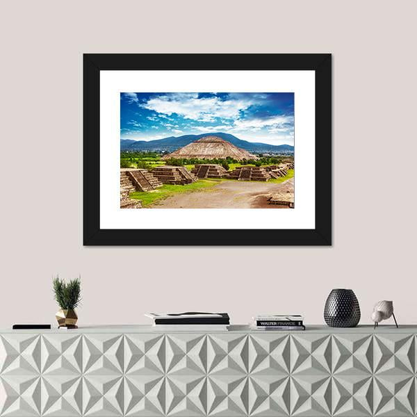 Pyramids Of The Sun And Moon Canvas Wall Art-1 Piece-Framed Print-20" x 16"-Tiaracle
