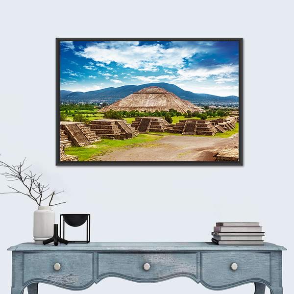 Pyramids Of The Sun And Moon Canvas Wall Art-1 Piece-Floating Frame-24" x 16"-Tiaracle