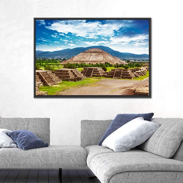 Pyramids Of The Sun And Moon Canvas Wall Art-3 Horizontal-Gallery Wrap-25" x 16"-Tiaracle