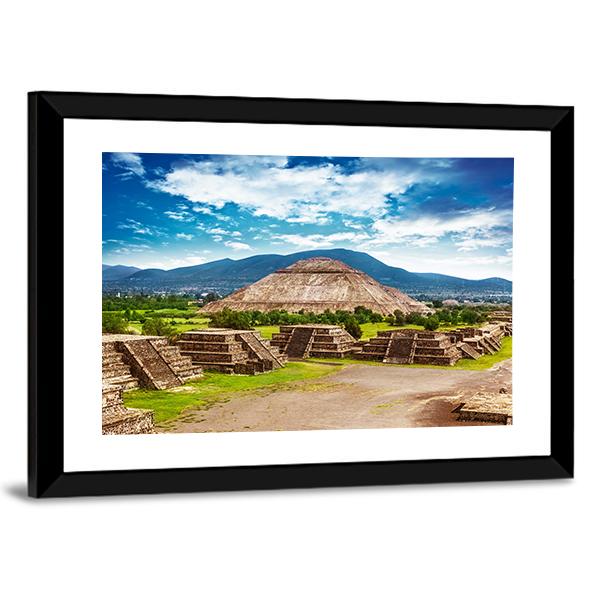 Pyramids Of The Sun And Moon Canvas Wall Art-3 Horizontal-Gallery Wrap-25" x 16"-Tiaracle