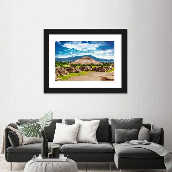 Pyramids Of The Sun And Moon Canvas Wall Art-3 Horizontal-Gallery Wrap-25" x 16"-Tiaracle
