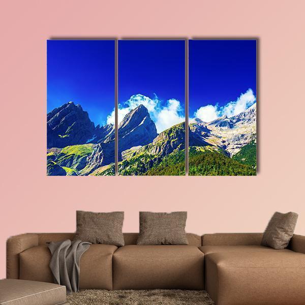 Pyrenees Mountains In Summer Panorama Canvas Wall Art-3 Horizontal-Gallery Wrap-37" x 24"-Tiaracle