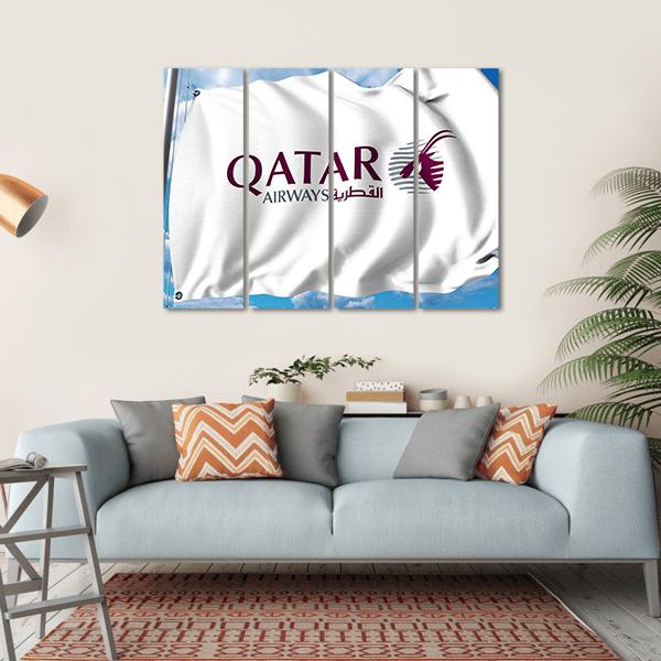 Qatar Airways Flag Canvas Wall Art-4 Horizontal-Gallery Wrap-34" x 24"-Tiaracle