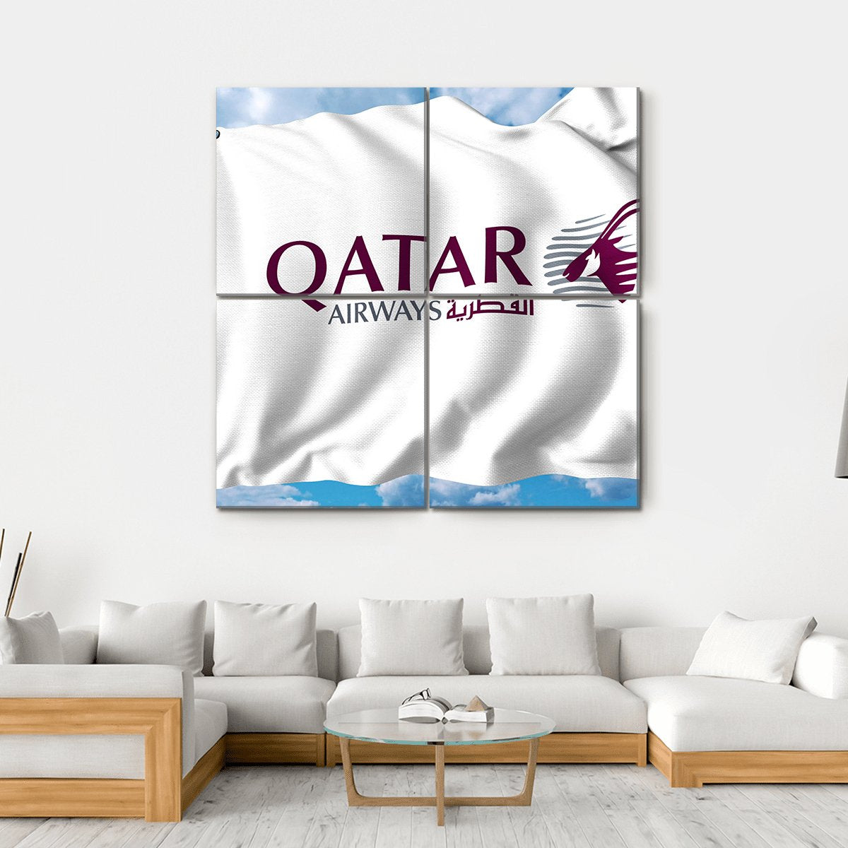 Qatar Airways Flag Canvas Wall Art-4 Square-Gallery Wrap-17" x 17"-Tiaracle