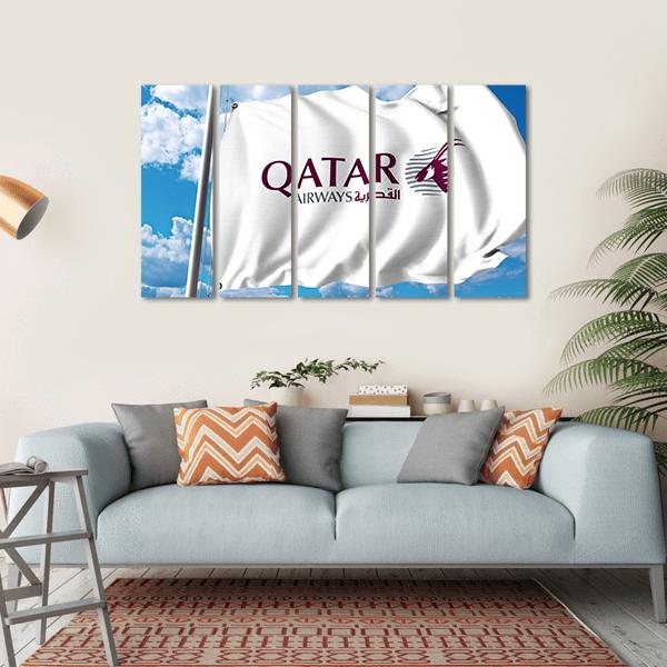 Qatar Airways Flag Canvas Wall Art-5 Horizontal-Gallery Wrap-22" x 12"-Tiaracle