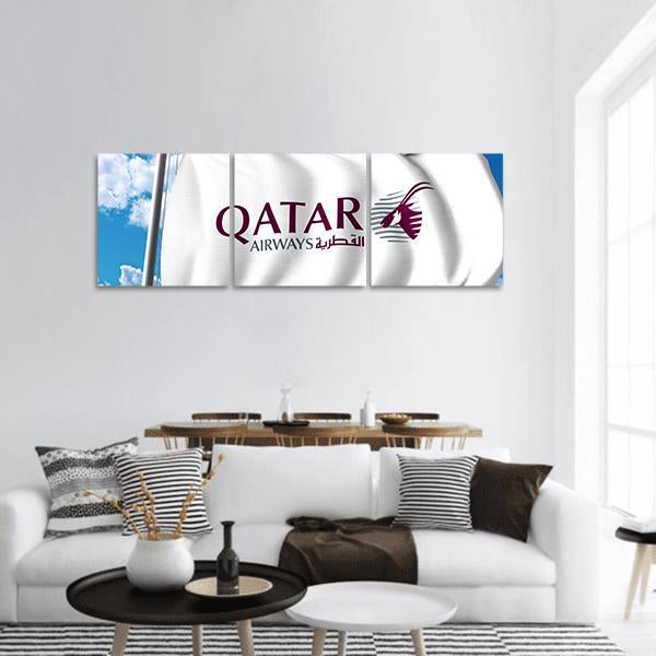 Qatar Airways Flag Panoramic Canvas Wall Art-3 Piece-25" x 08"-Tiaracle