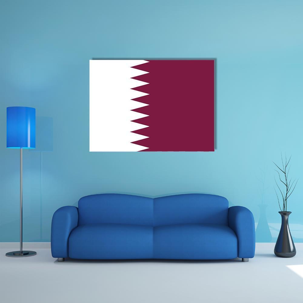 Qatar Flag Geometric Design Canvas Wall Art in white and red, single panel hung on a wall