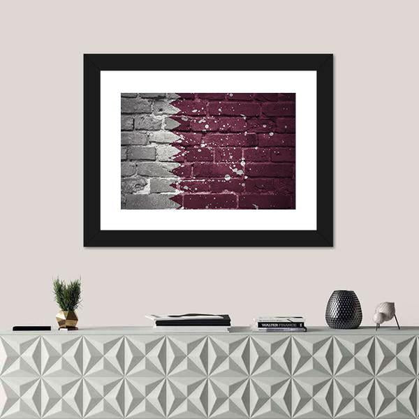 Qatar Flag On Brick Wall Canvas Wall Art-1 Piece-Framed Print-20" x 16"-Tiaracle