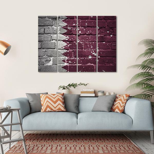 Qatar Flag On Brick Wall Canvas Wall Art-4 Horizontal-Gallery Wrap-34" x 24"-Tiaracle
