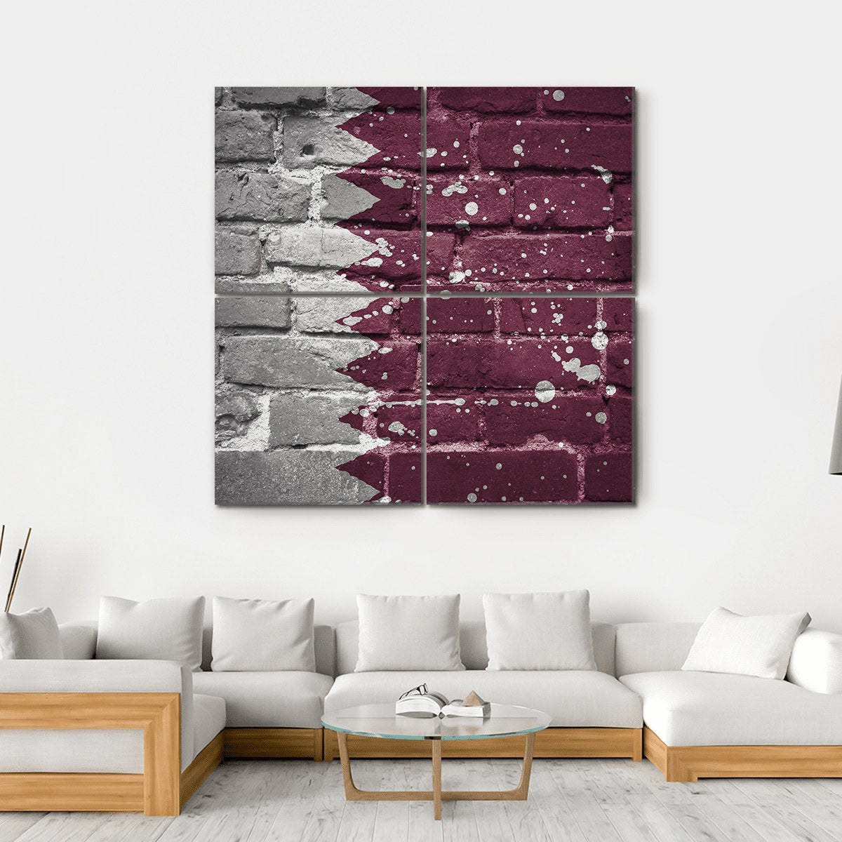 Qatar Flag On Brick Wall Canvas Wall Art-4 Square-Gallery Wrap-17" x 17"-Tiaracle