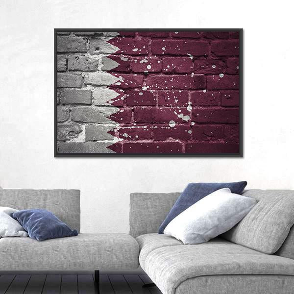 Qatar Flag On Brick Wall Canvas Wall Art-3 Horizontal-Gallery Wrap-25" x 16"-Tiaracle