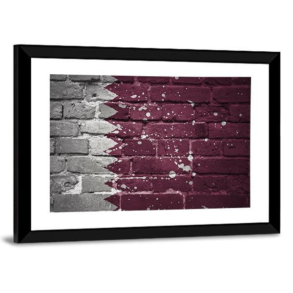Qatar Flag On Brick Wall Canvas Wall Art-3 Horizontal-Gallery Wrap-25" x 16"-Tiaracle