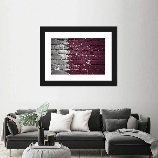 Qatar Flag On Brick Wall Canvas Wall Art-3 Horizontal-Gallery Wrap-25" x 16"-Tiaracle