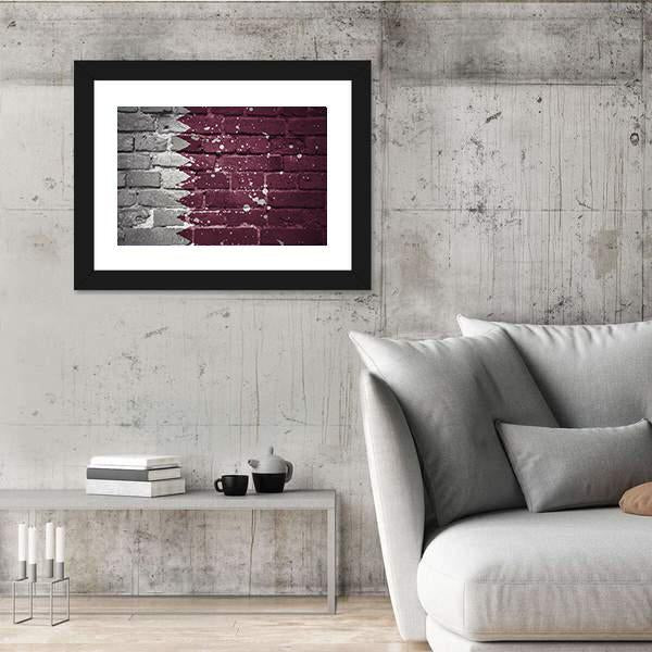 Qatar Flag On Brick Wall Canvas Wall Art-3 Horizontal-Gallery Wrap-25" x 16"-Tiaracle