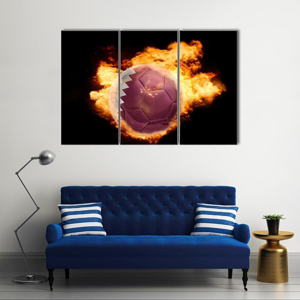 Qatar Flag On Soccer Canvas Wall Art-3 Horizontal-Gallery Wrap-37&quot; x 24&quot;-Tiaracle