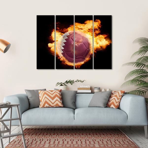 Qatar Flag On Soccer Canvas Wall Art-4 Horizontal-Gallery Wrap-34" x 24"-Tiaracle