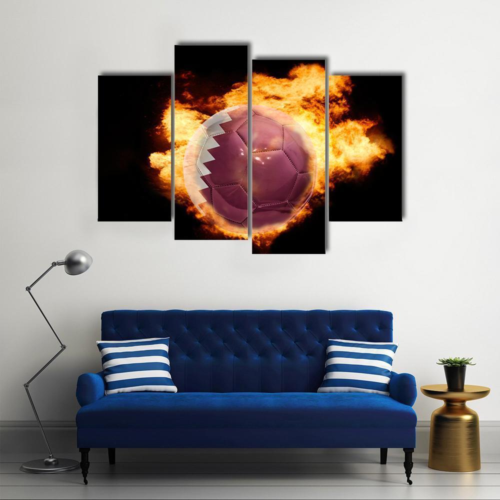Qatar Flag On Soccer Canvas Wall Art-4 Pop-Gallery Wrap-50&quot; x 32&quot;-Tiaracle