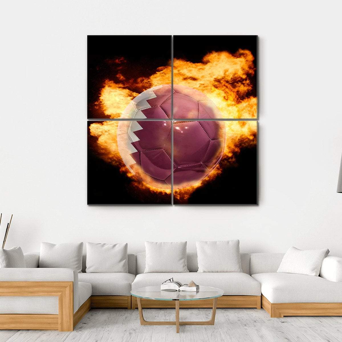 Qatar Flag On Soccer Canvas Wall Art-4 Square-Gallery Wrap-17" x 17"-Tiaracle