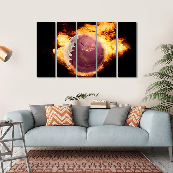 Qatar Flag On Soccer Canvas Wall Art-5 Horizontal-Gallery Wrap-22" x 12"-Tiaracle