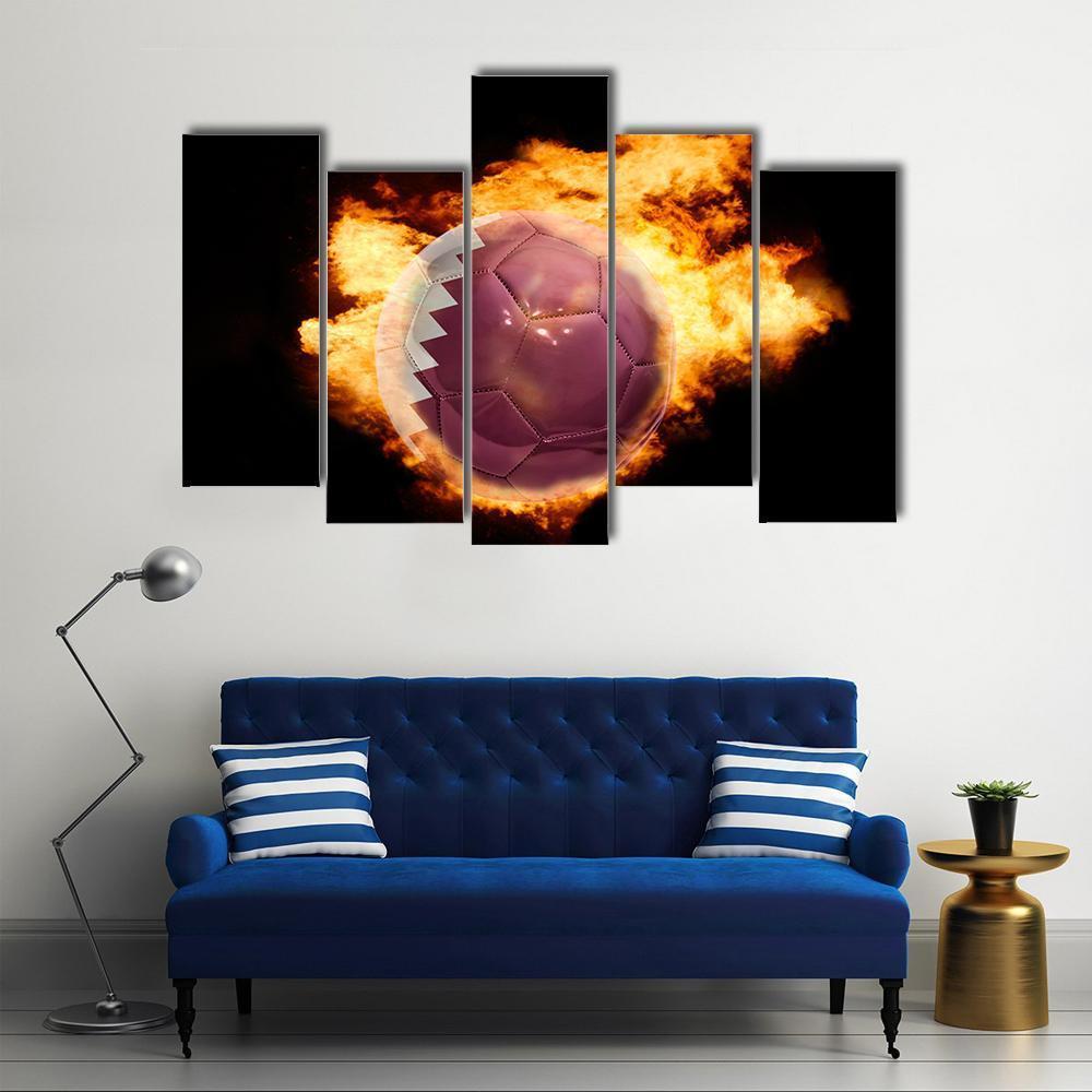 Qatar Flag On Soccer Canvas Wall Art-5 Pop-Gallery Wrap-47&quot; x 32&quot;-Tiaracle