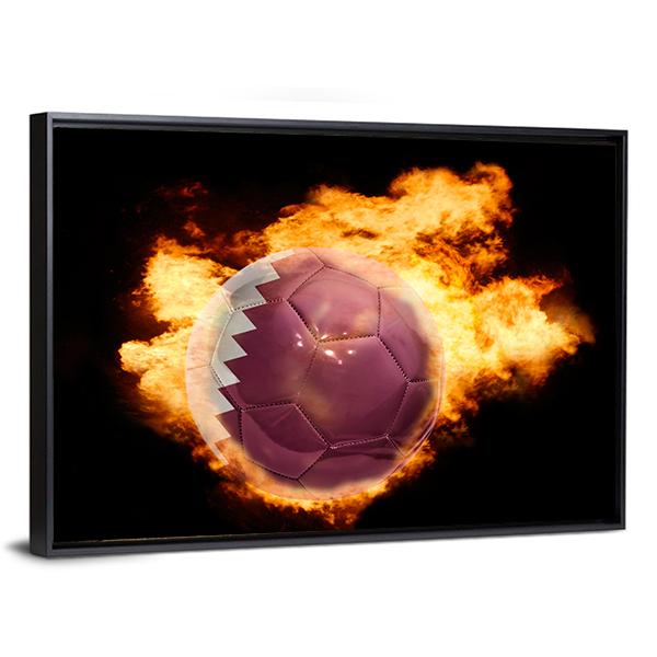 Qatar Flag On Soccer Canvas Wall Art-3 Horizontal-Gallery Wrap-25" x 16"-Tiaracle