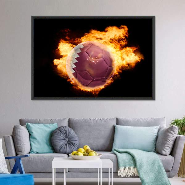 Qatar Flag On Soccer Canvas Wall Art-3 Horizontal-Gallery Wrap-25" x 16"-Tiaracle