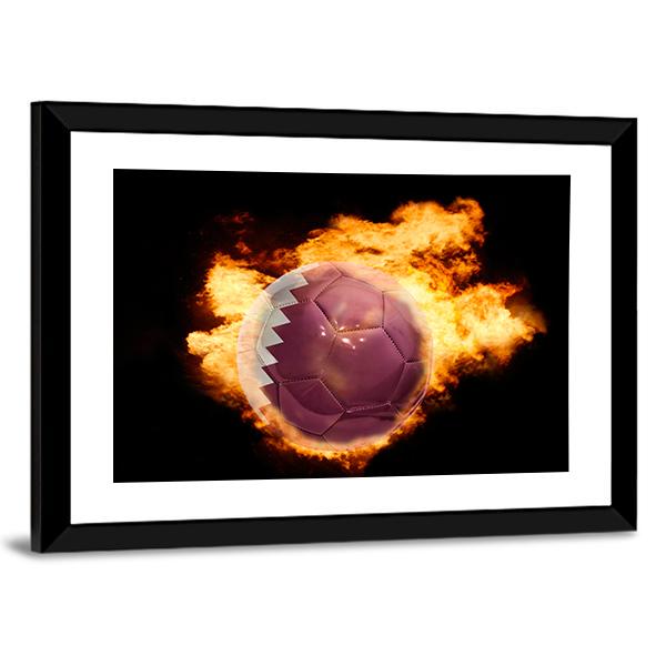 Qatar Flag On Soccer Canvas Wall Art-3 Horizontal-Gallery Wrap-25" x 16"-Tiaracle
