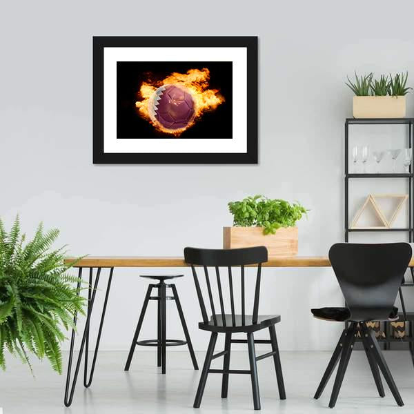 Qatar Flag On Soccer Canvas Wall Art-3 Horizontal-Gallery Wrap-25" x 16"-Tiaracle