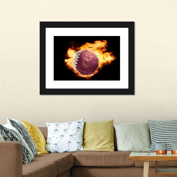 Qatar Flag On Soccer Canvas Wall Art-3 Horizontal-Gallery Wrap-25" x 16"-Tiaracle