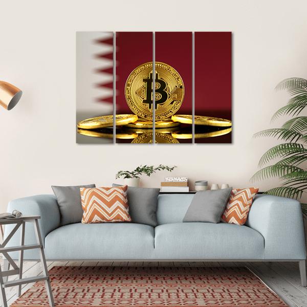 Qatar Flag With Bitcoins Canvas Wall Art-4 Horizontal-Gallery Wrap-34" x 24"-Tiaracle