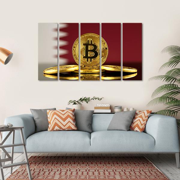 Qatar Flag With Bitcoins Canvas Wall Art-5 Horizontal-Gallery Wrap-22" x 12"-Tiaracle