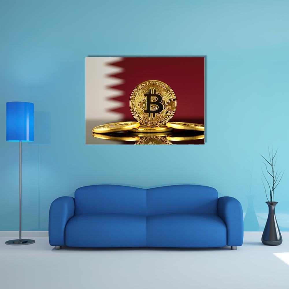 Qatar Flag With Bitcoins Canvas Wall Art-5 Pop-Gallery Wrap-47" x 32"-Tiaracle