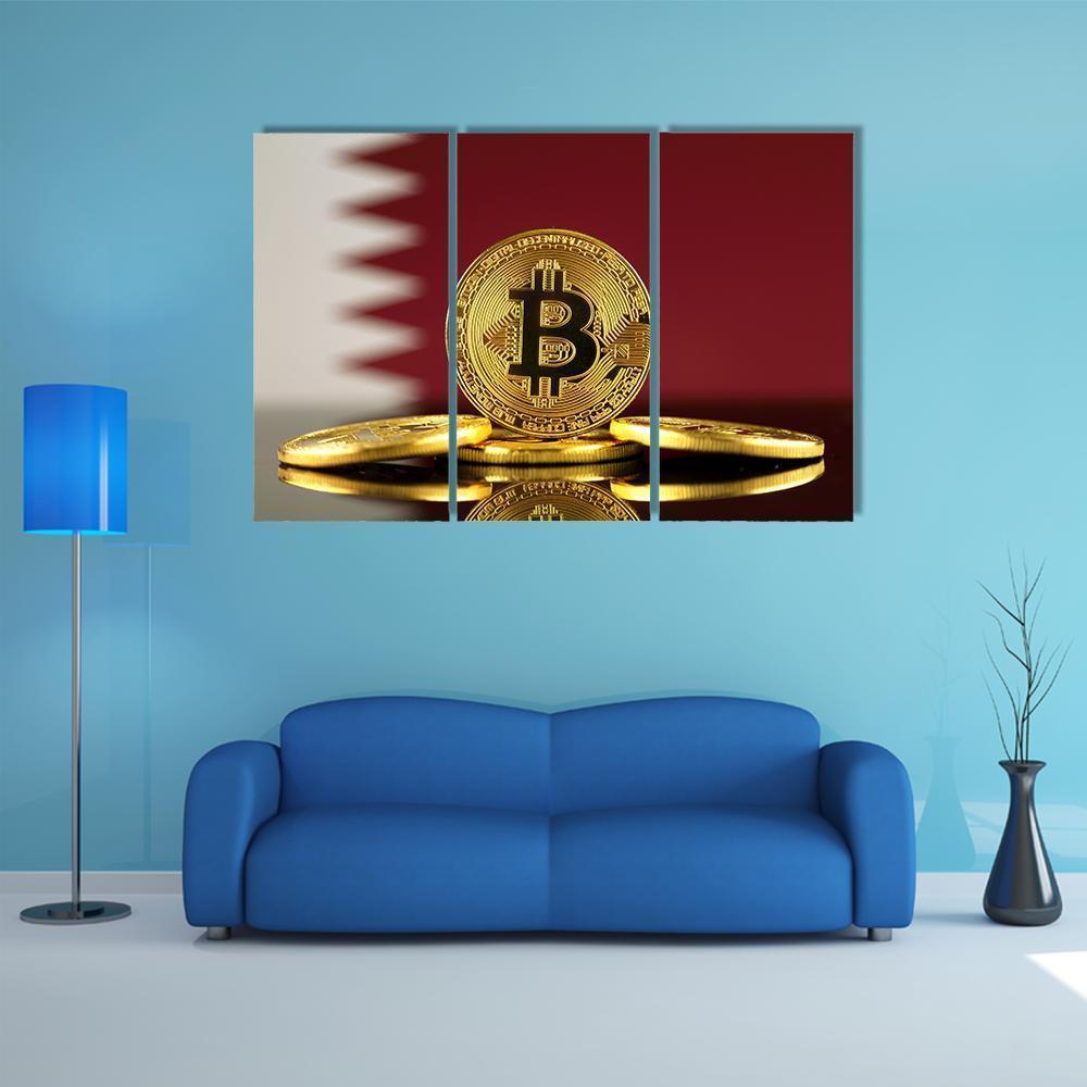 Qatar Flag With Bitcoins Canvas Wall Art-3 Horizontal-Gallery Wrap-37" x 24"-Tiaracle