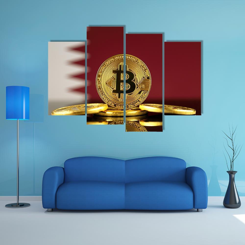 Qatar Flag With Bitcoins Canvas Wall Art-4 Pop-Gallery Wrap-50" x 32"-Tiaracle