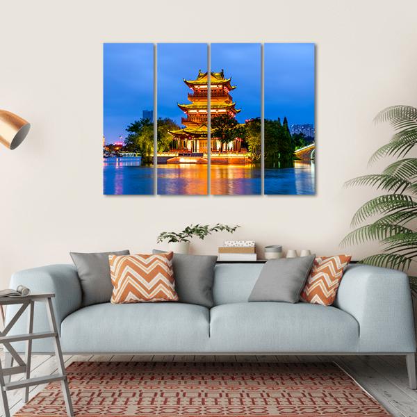 Qingjiang Pu Building Huaian Canvas Wall Art-4 Horizontal-Gallery Wrap-34" x 24"-Tiaracle