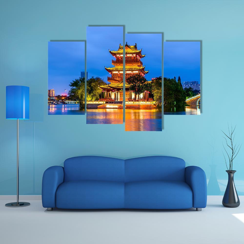 Qingjiang Pu Building Huaian Canvas Wall Art-4 Pop-Gallery Wrap-50" x 32"-Tiaracle