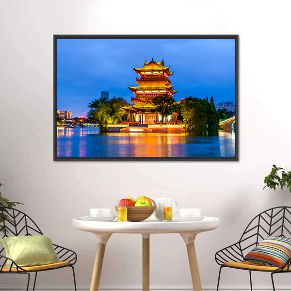 Qingjiang Pu Building Huaian Canvas Wall Art-1 Piece-Floating Frame-24" x 16"-Tiaracle