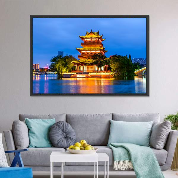 Qingjiang Pu Building Huaian Canvas Wall Art-3 Horizontal-Gallery Wrap-25" x 16"-Tiaracle