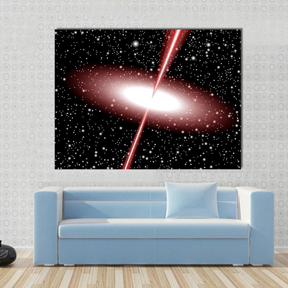 Quasar Red Vector Canvas Wall Art in black, white and red, single panel hung on a wall
