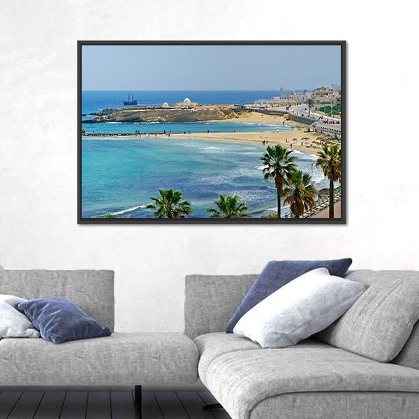Quay In Monastir Canvas Wall Art-3 Horizontal-Gallery Wrap-25" x 16"-Tiaracle